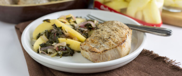 Swiss Chard with Apples, Onions and Pork Chops