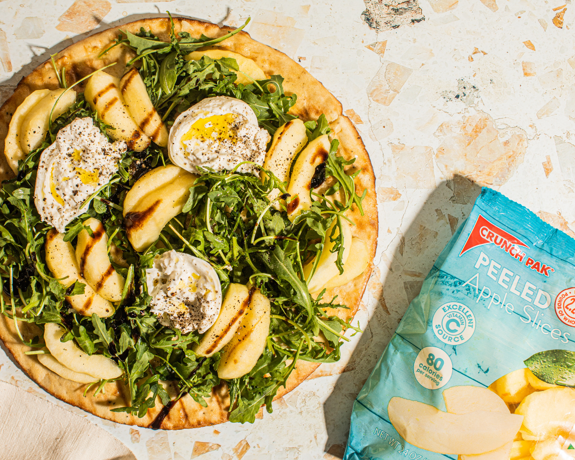 Grilled Apple Flatbread with Arugula and Burrata