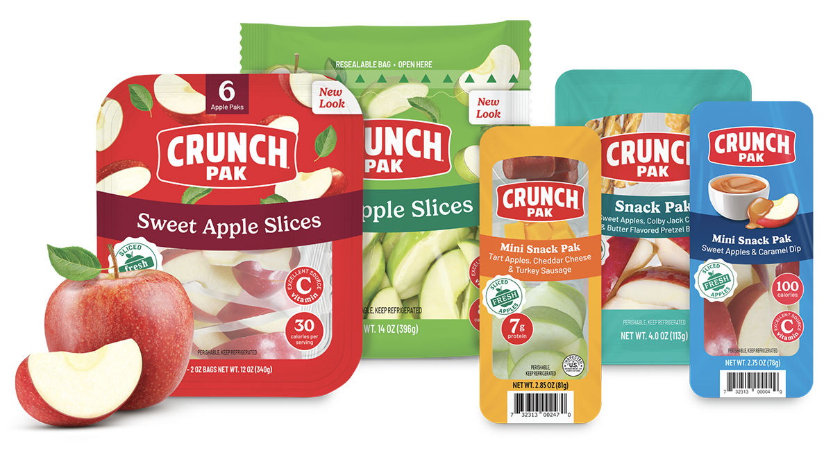 a grouping of crunch pak products